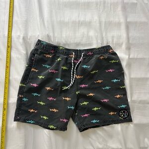 Maui and Sons Black Hybrid Shorts with Multicolor Shark Motif